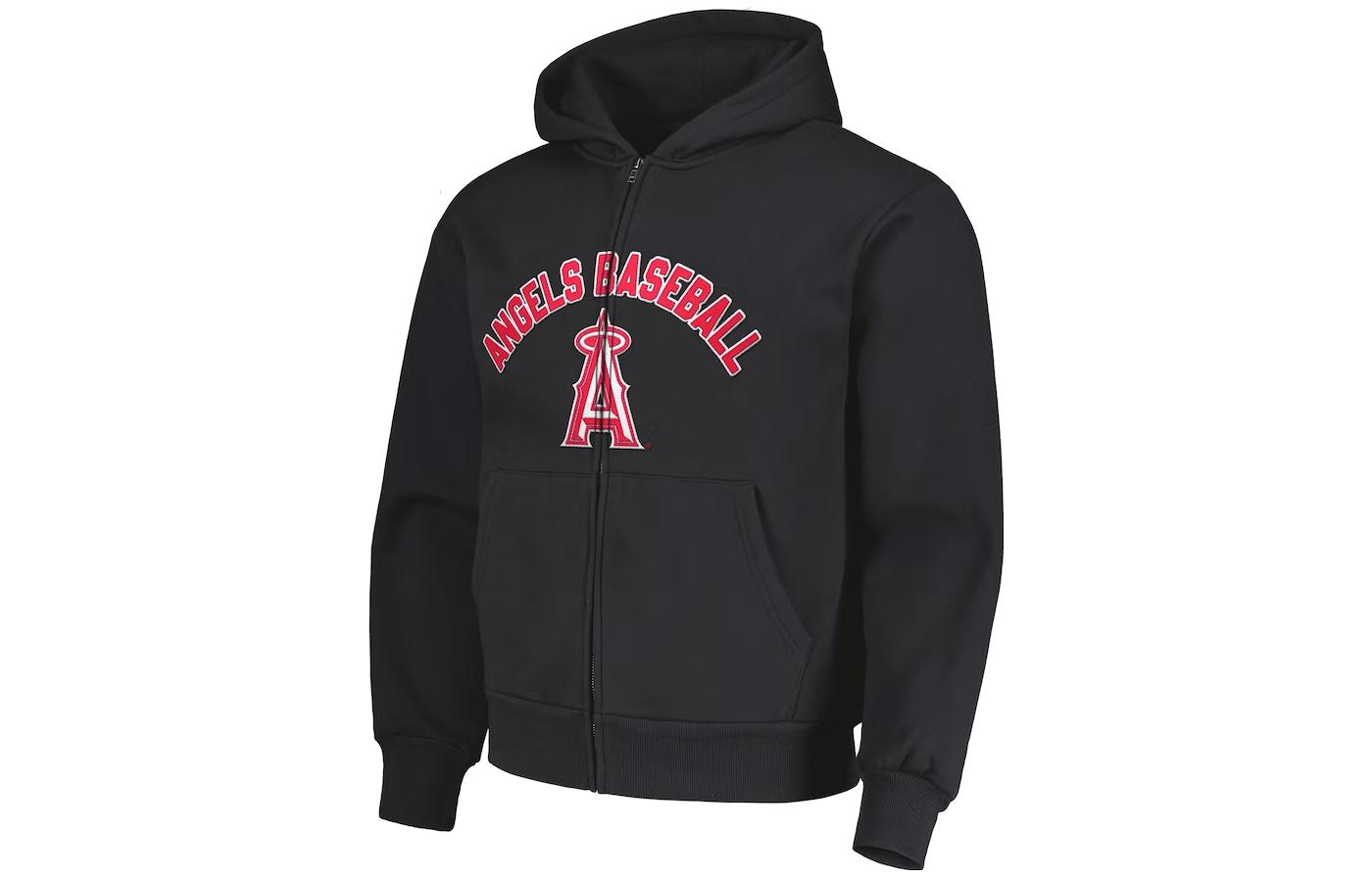 MLB PLEASURES FW23 Los Angeles Angels Full-Zip Hoodie Black 200032430