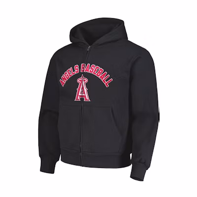 MLB PLEASURES FW23 Los Angeles Angels Full-Zip Hoodie Black 200032430