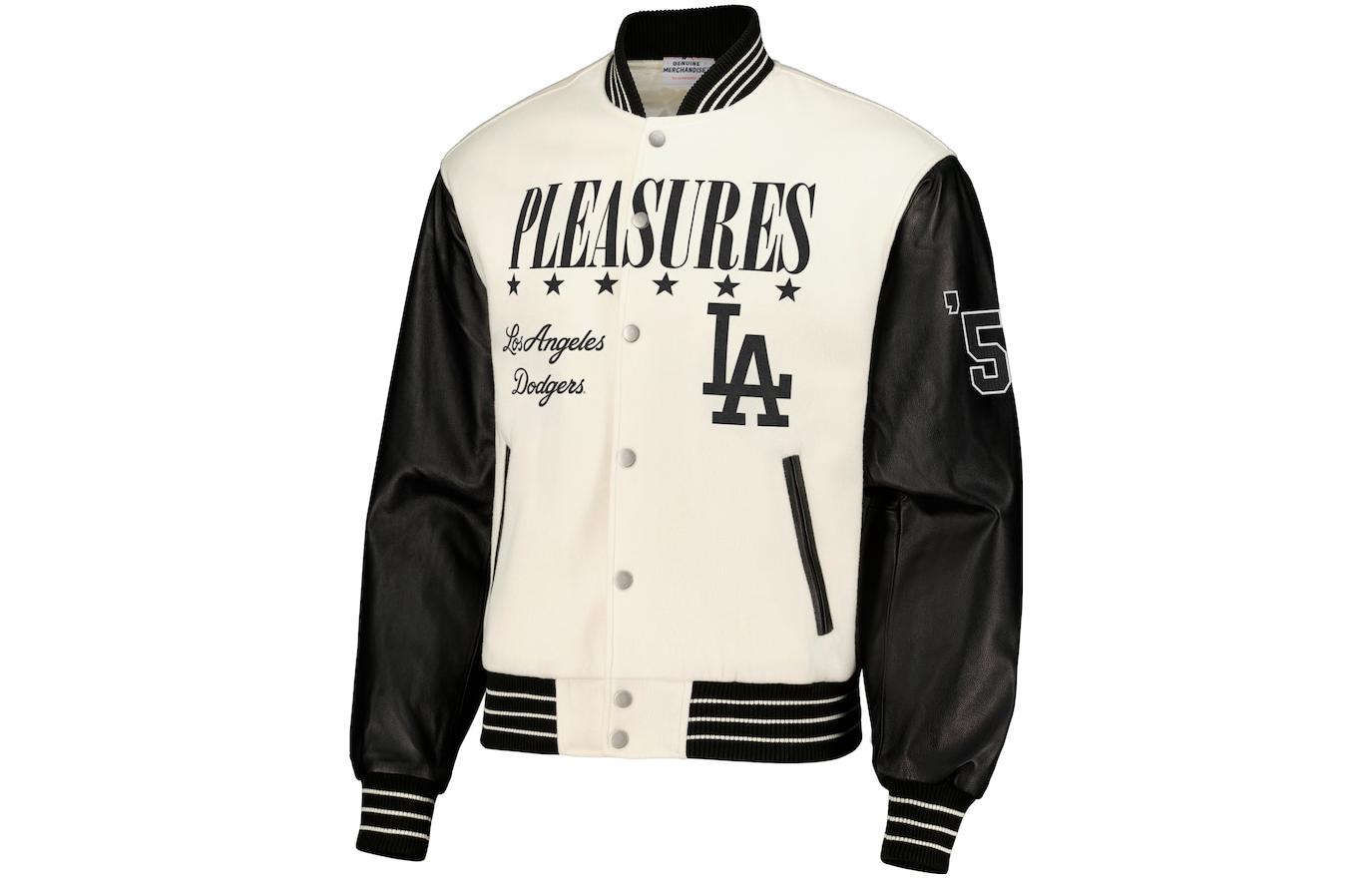 MLB PLEASURES FW23 Los Angeles Dodgers White Snap-Button Baseball Jacket Mens 200031410 圖 2