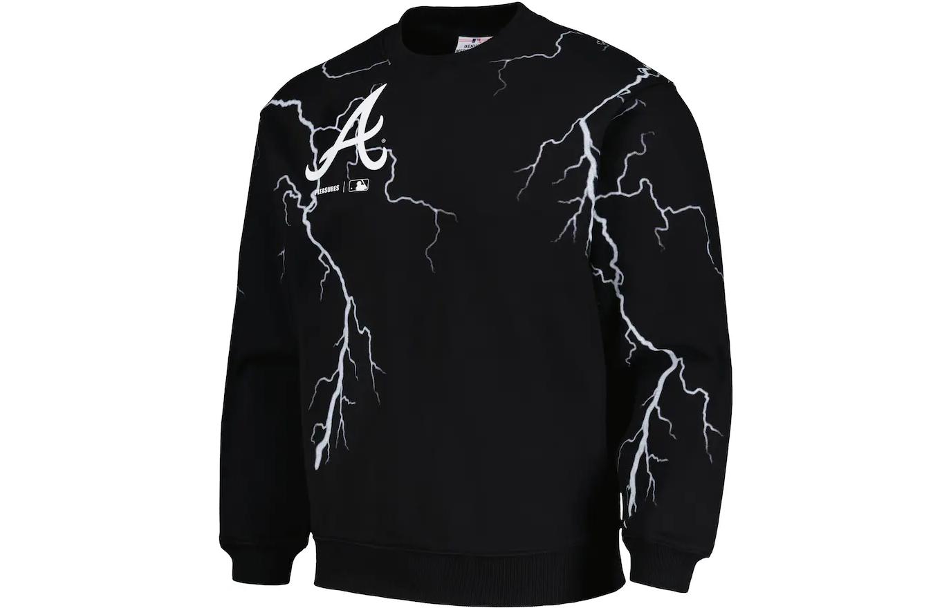 MLB PLEASURES SS23 AtlAnta Braves Lightning Crewneck Sweatshirt Black 5328323