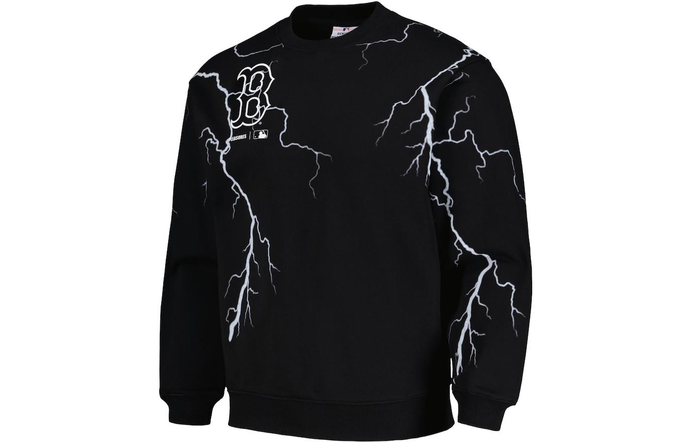 MLB PLEASURES SS23 Boston Red Sox Lightning Print Crewneck Sweatshirt Black 5328325