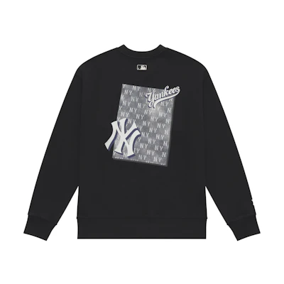 MLB Yankees 24FW Retro Denim Pop Logo Unisex Black Crewneck Sweatshirt 3AMTM1544-50BKS