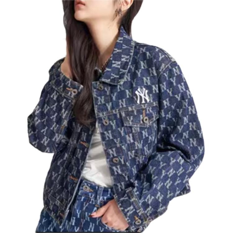 Details for MLB 양키스 올오버 프린트 바람막이 데님 재킷 유니섹스 블루. 3ADKM0121-50BLS
