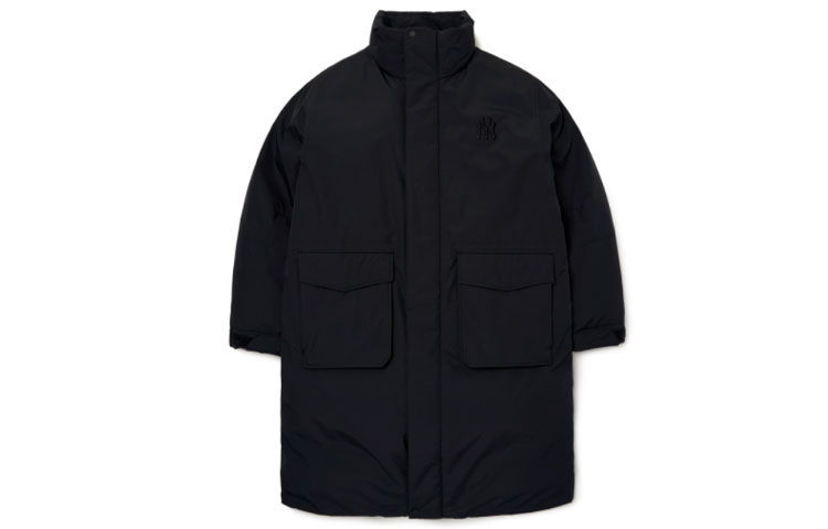 MLB Yankees Black Puffer Jacket Unisex Mid-Length with Logo and Stand Collar 3ADJJ0116-50BKS
