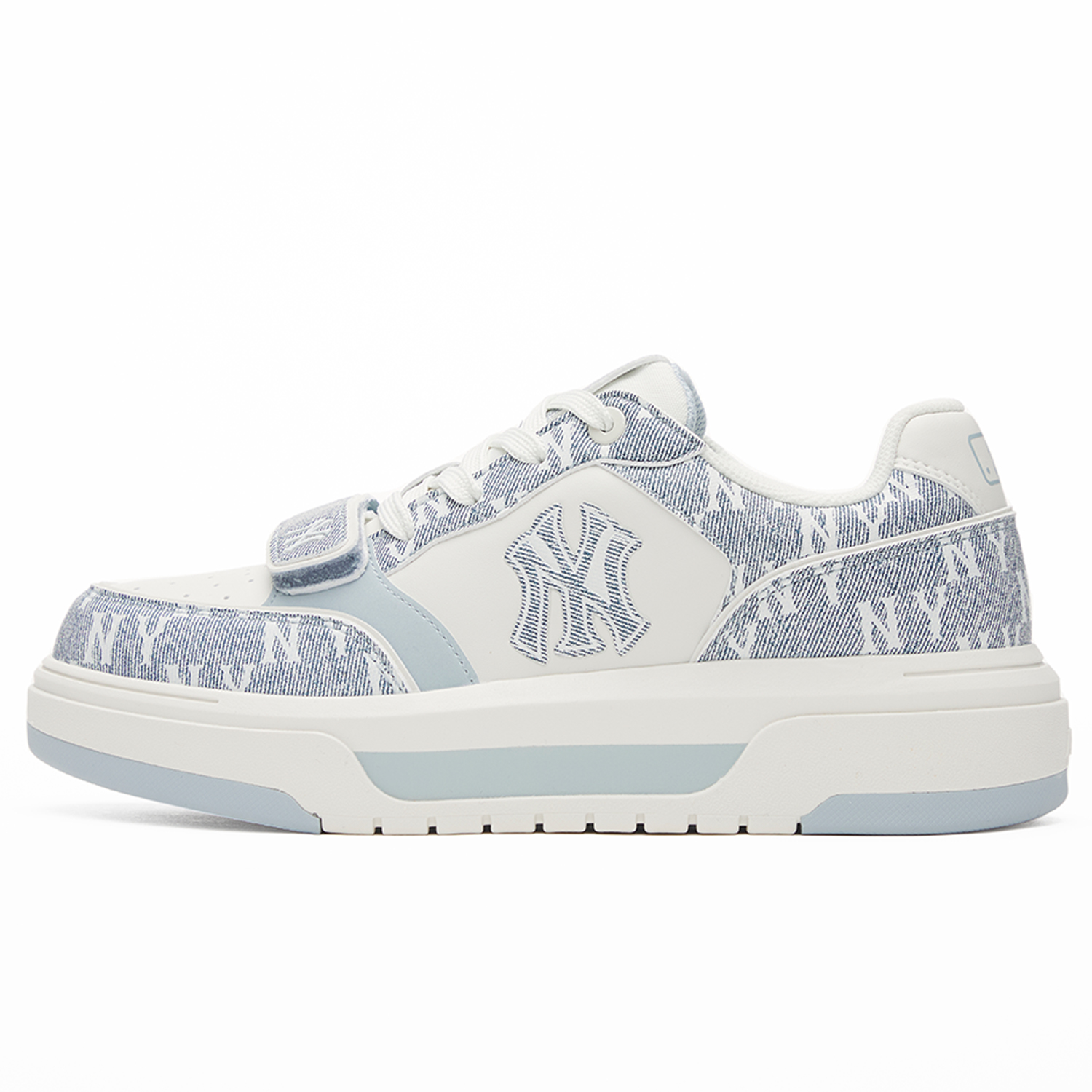 MLB Yankees Blue Denim Monogram Platform Sneakers Casual Retro Style 3ASXM026N-50BLS