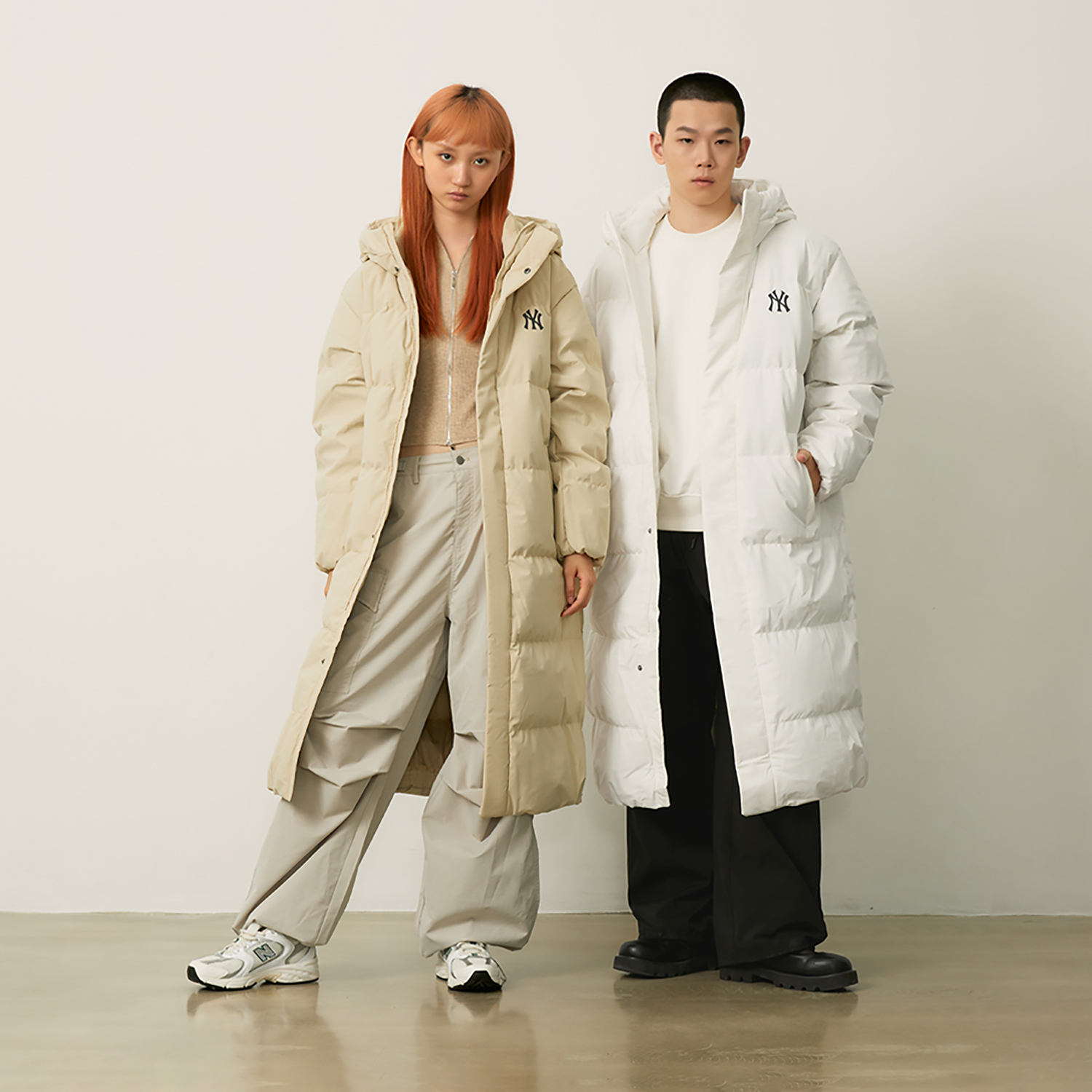 Shop MLB Yankees FW24 Unisex Beige Long Waterproof Down Jacket with Letter Print. 3ADJB2146-50BGM