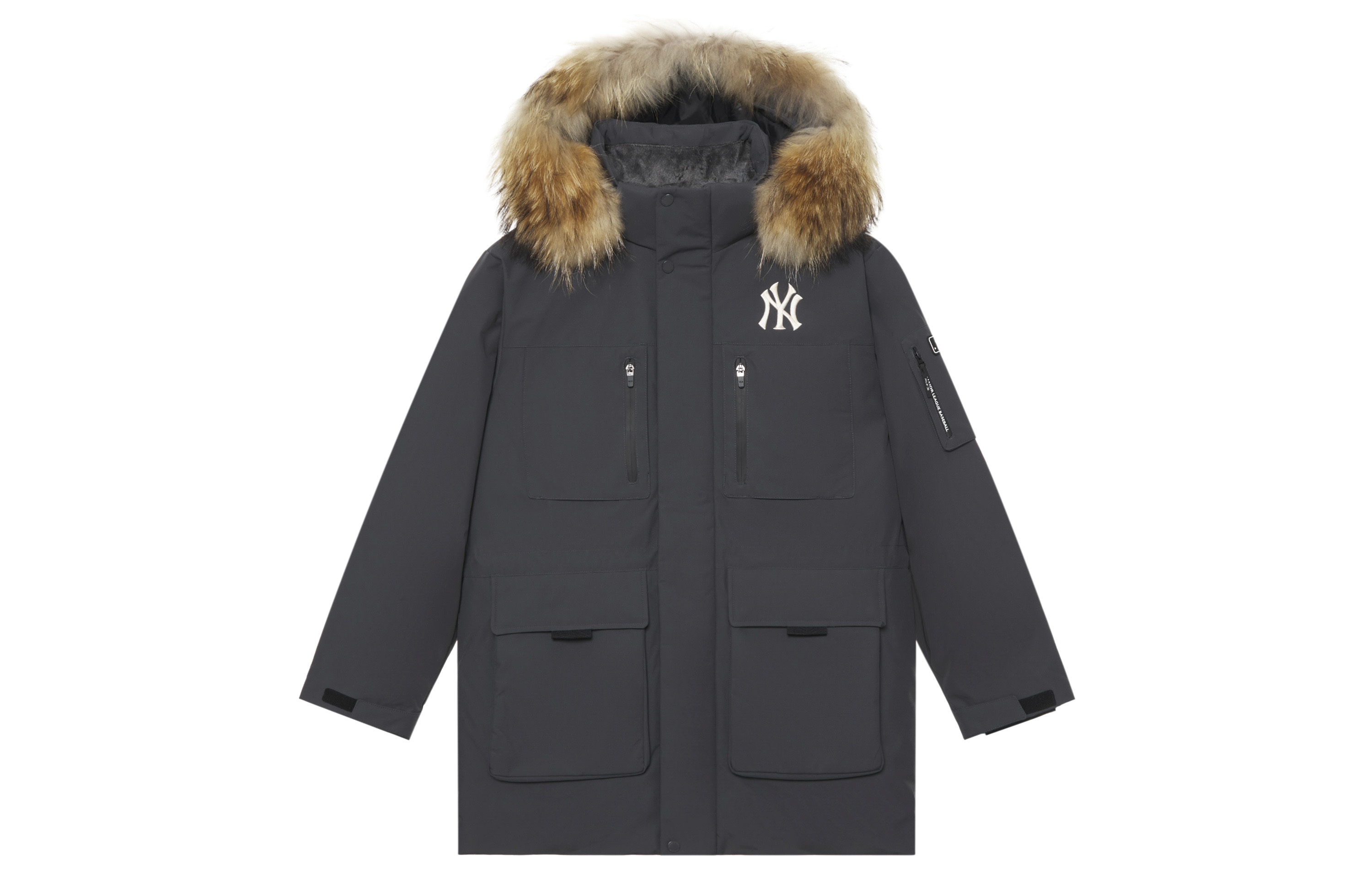 MLB Yankees FW24 Waterproof Windproof Down Parka with Fur Hood Unisex Charcoal. 3ADJB1346-50CGS