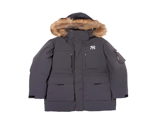 MLB洋基队FW24防水防风羽绒大衣带毛领男女同款深灰色外套 3ADJB1346-50CGS Order MLB洋基队FW24防水防风羽绒大衣带毛领男女同款深灰色外套 3ADJB1346-50CGS