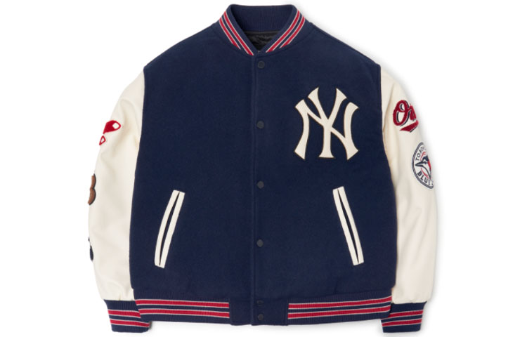 MLB Yankees Geometric Logo Embroidered Baseball Jacket Unisex Blue White. 3AJP38016-00NYD