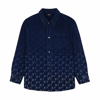 MLB Yankees Gradient Monogram Logo Long Sleeve Shirt Unisex Blue. 3ADRM0944-50INS