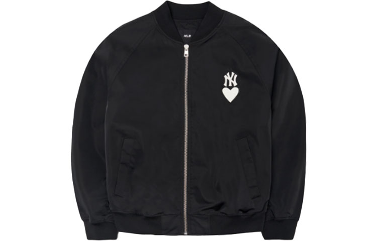 MLB Yankees Heart Logo Zip-Up Loose Jacket Unisex Black 3AJPH0121-50BKS