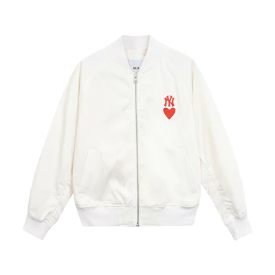 MLB Yankees Ivory White Heart Logo Zip-Up Loose-Fit Jacket Unisex 3AJPH0121-50IVS