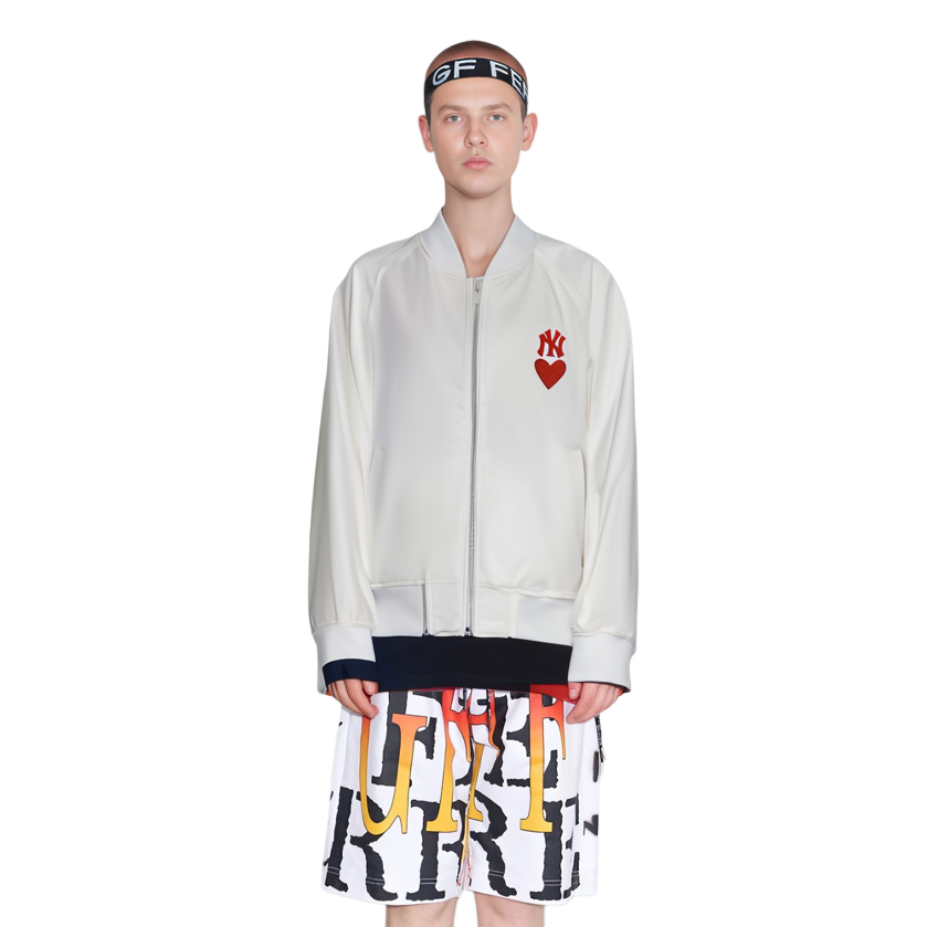 Shop MLB Yankees Ivory White Heart Logo Zip-Up Loose-Fit Jacket Unisex 3AJPH0121-50IVS