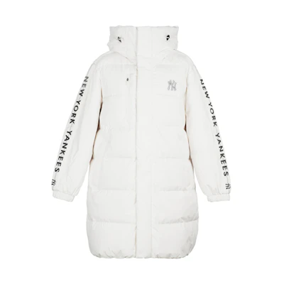 MLB Yankees Logo Embroidered Long Down Jacket White Unisex Winter Collection 31DJZ9061-50W
