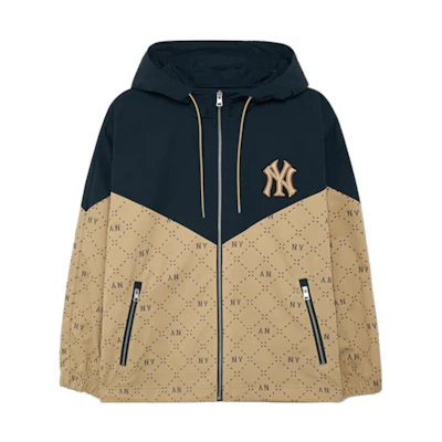 MLB Yankees Logo Patchwork Beige Zip Hoodie Jacket Unisex. 3AWJM0234-50BGS