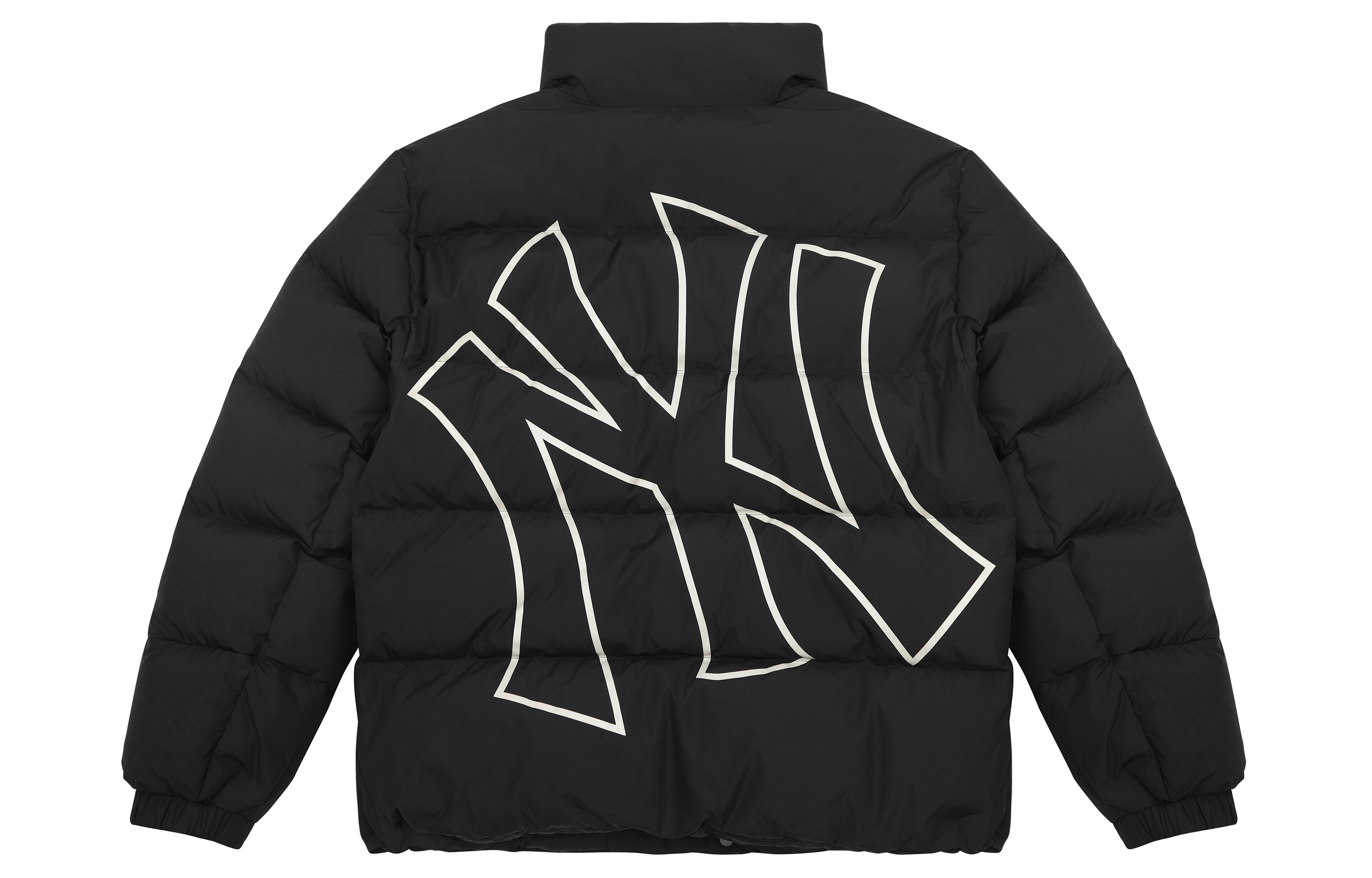 MLB Yankees Logo Print Black Puffer Jacket Unisex Short Loose Fit Long Sleeve 3ADJB0116-50BKS