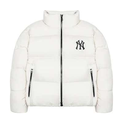 MLB Yankees Logo Short White Down Jacket Unisex with Stand-Up Collar and Zip. 3ADJM1026-50IVS