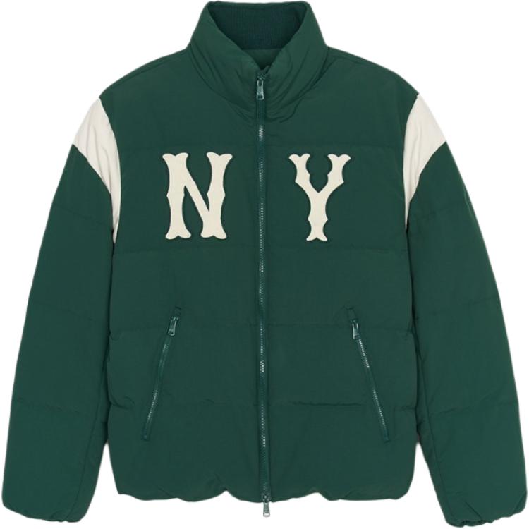 MLB Yankees Logo Zip-Up Puffer Jacket Unisex Long Sleeve - Dark Green. 3ADJV1146-50GND