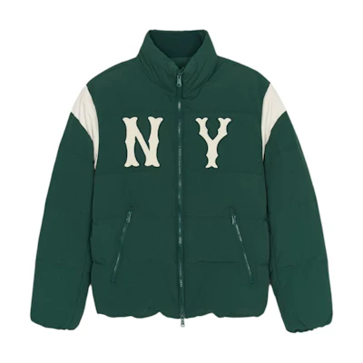 MLB Yankees Logo Zip-Up Puffer Jacket Unisex Long Sleeve - Dark Green. 3ADJV1146-50GND