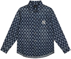 MLB Yankees Monogram Denim Long Sleeve Shirt Unisex Blue 31WSN3041-50U MLB Yankees Monogram Denim Long Sleeve Shirt Unisex Blue 31WSN3041-50U