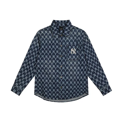 MLB Yankees Monogram Denim Long Sleeve Shirt Unisex Blue 31WSN3041-50U