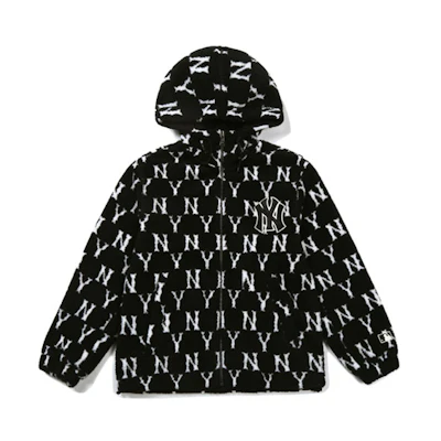 MLB Yankees Monogram Sherpa Logo Hoodie Jacket Unisex Black 31JPFM061-50L