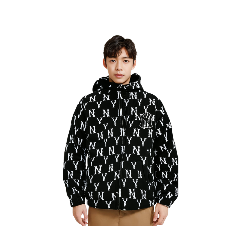 MLB Yankees Monogram Sherpa Logo Hoodie Jacket Unisex Black 31JPFM061-50L 圖 8