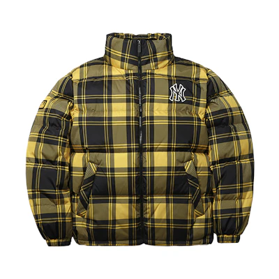 MLB Yankees Plaid Puffer Jacket Unisex Yellow Winter 31DJP1061-50Y