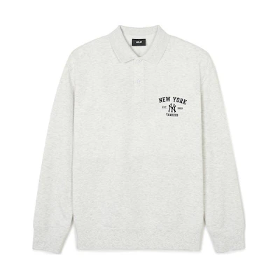 MLB Yankees Polo Collar Sweatshirt Light Gray Unisex - Collegiate Style SS24 3AMTV0841-50MGL