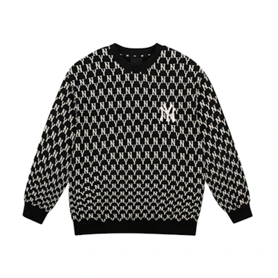 MLB Yankees Retro Logo All-Over Print Crewneck Sweatshirt Unisex Black 31MTM2011-50L