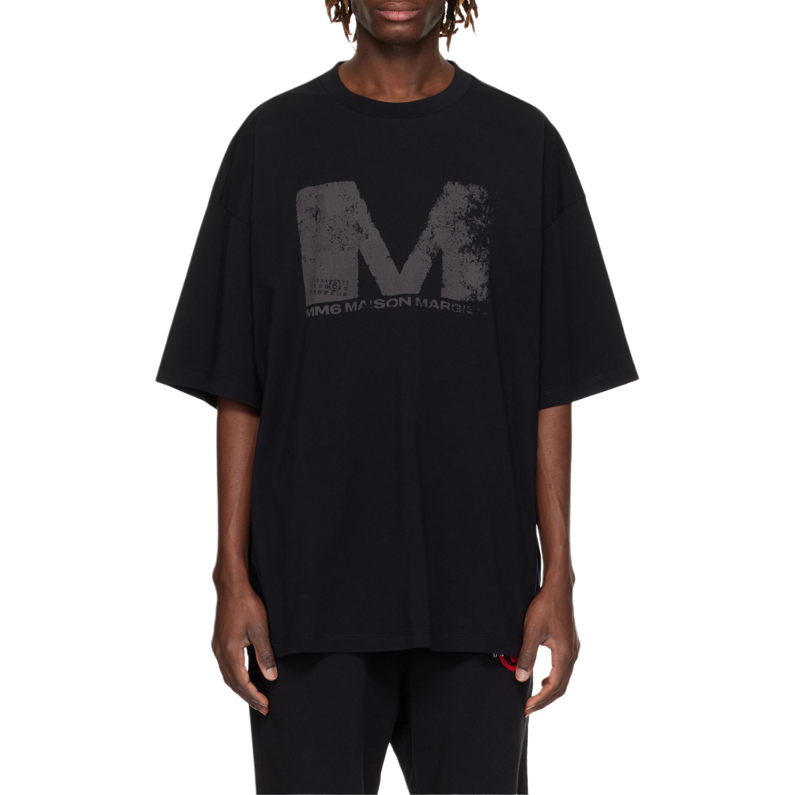 Shop MM6 Maison Margiela  Black Alphabet Crewneck Short Sleeve T-Shirt SH0GC0048-S24312-900