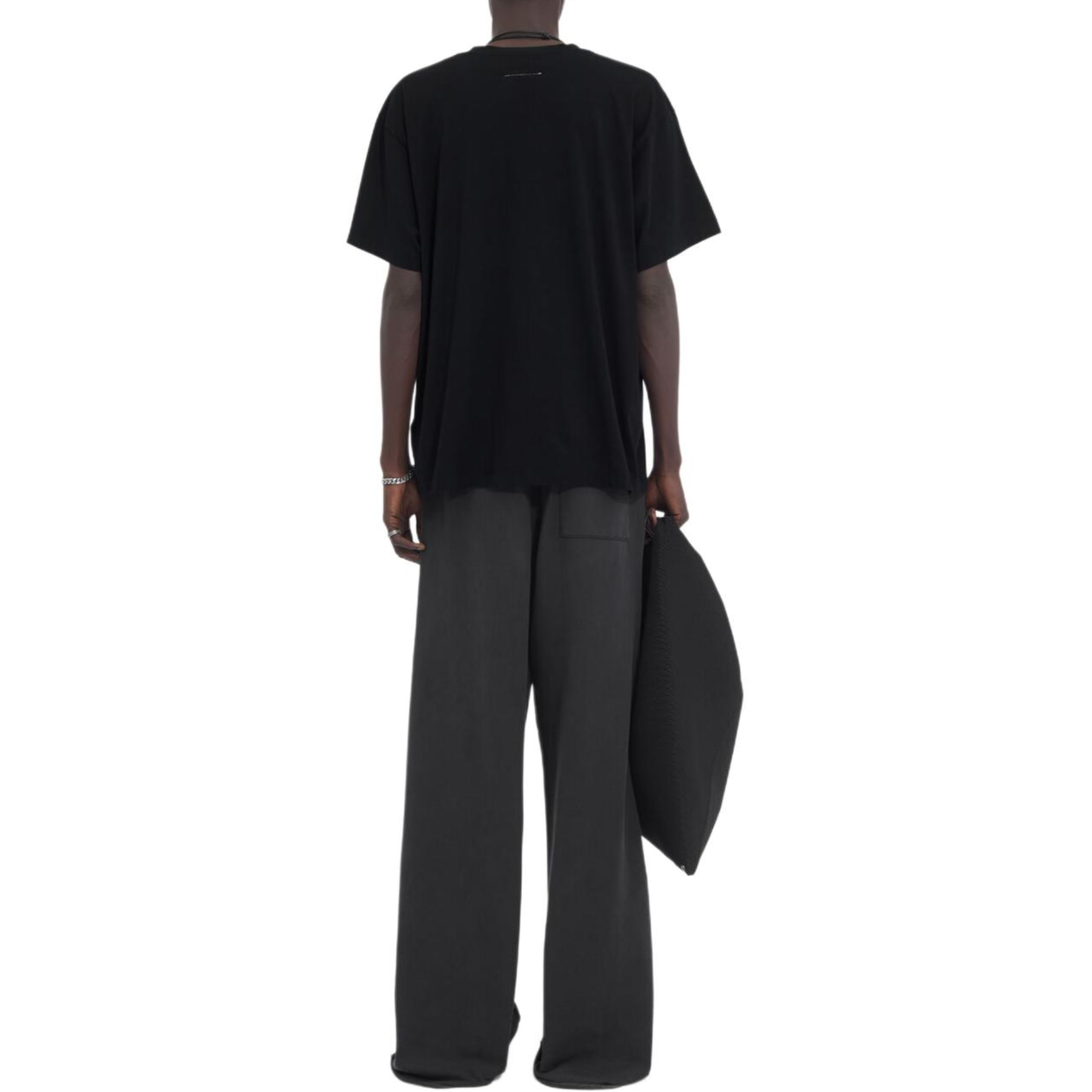 Shop MM6 Maison Margiela 黑色棉質針織圓領T恤 SH0GC0032S24312-900