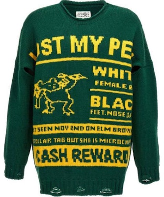 MM6 메종 마르지엘라 그린 디스트레스드 레터 프린트 크루넥 스웨터. SH2HL0017M130750-02J Order MM6 메종 마르지엘라 그린 디스트레스드 레터 프린트 크루넥 스웨터. SH2HL0017M130750-02J