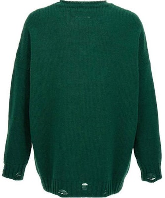MM6 메종 마르지엘라 그린 디스트레스드 레터 프린트 크루넥 스웨터. SH2HL0017M130750-02J Lookbook MM6 메종 마르지엘라 그린 디스트레스드 레터 프린트 크루넥 스웨터. SH2HL0017M130750-02J