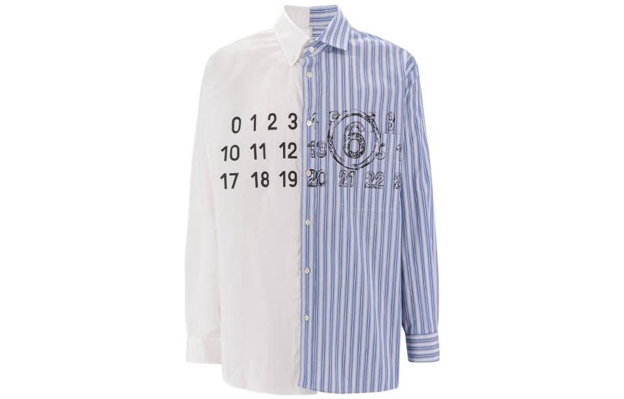 MM6 Maison Margiela  Loose Fit Striped Graphic Shirt Blue Long Sleeve. S52DT0018STZ088961