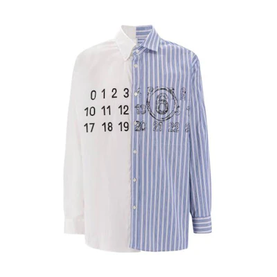 MM6 Maison Margiela Loose Fit Striped Graphic Shirt Blue Long Sleeve. S52DT0018STZ088961