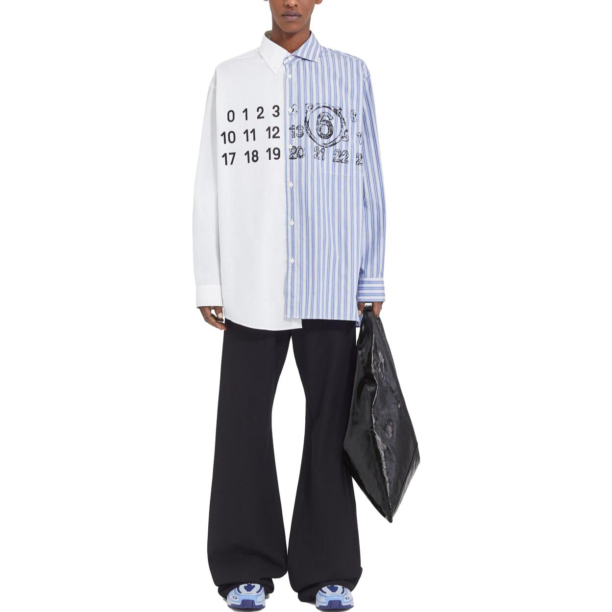 Shop MM6 Maison Margiela Kemeja Garis Biru Lengan Panjang Loose Fit. S52DT0018STZ088961