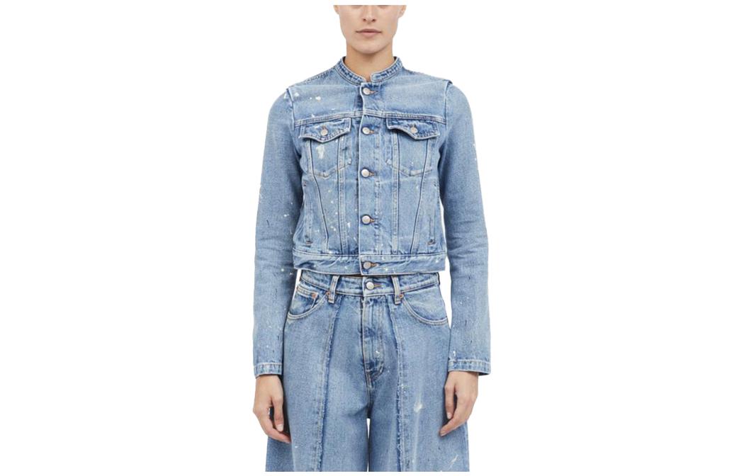 MM6 Maison Margiela  Vintage Denim Jacket Light Blue - Casual Cotton Short Collar. S52AM0287S30589979