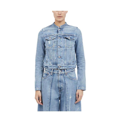 MM6 Maison Margiela Vintage Denim Jacket Light Blue - Casual Cotton Short Collar. S52AM0287S30589979