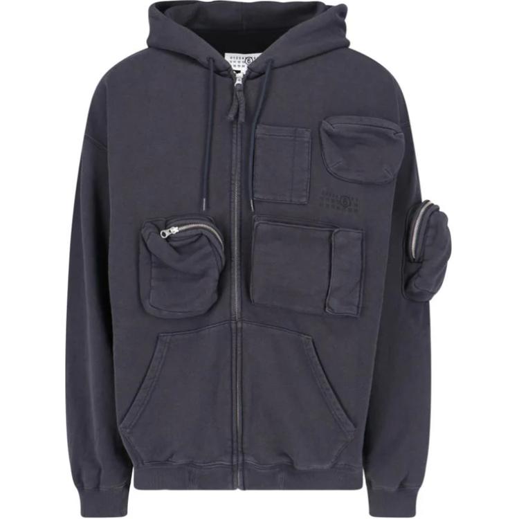 MM6 Maison Margiela Black Logo Print Zip-Up Hoodie Jacket Men. SH0HG0003M25003899