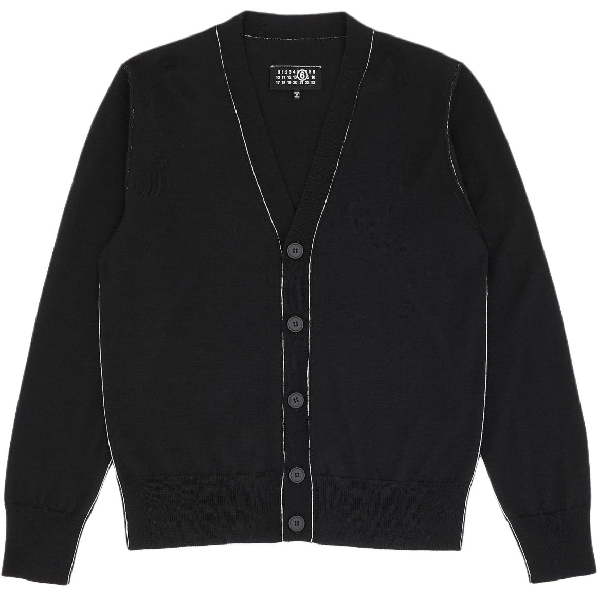 MM6 Maison Margiela Black Striped V-Neck Knit Cardigan Unisex Sweater. SH0HP0007M13037-900