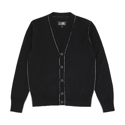 MM6 Maison Margiela Black Striped V-Neck Knit Cardigan Unisex Sweater. SH0HP0007M13037-900
