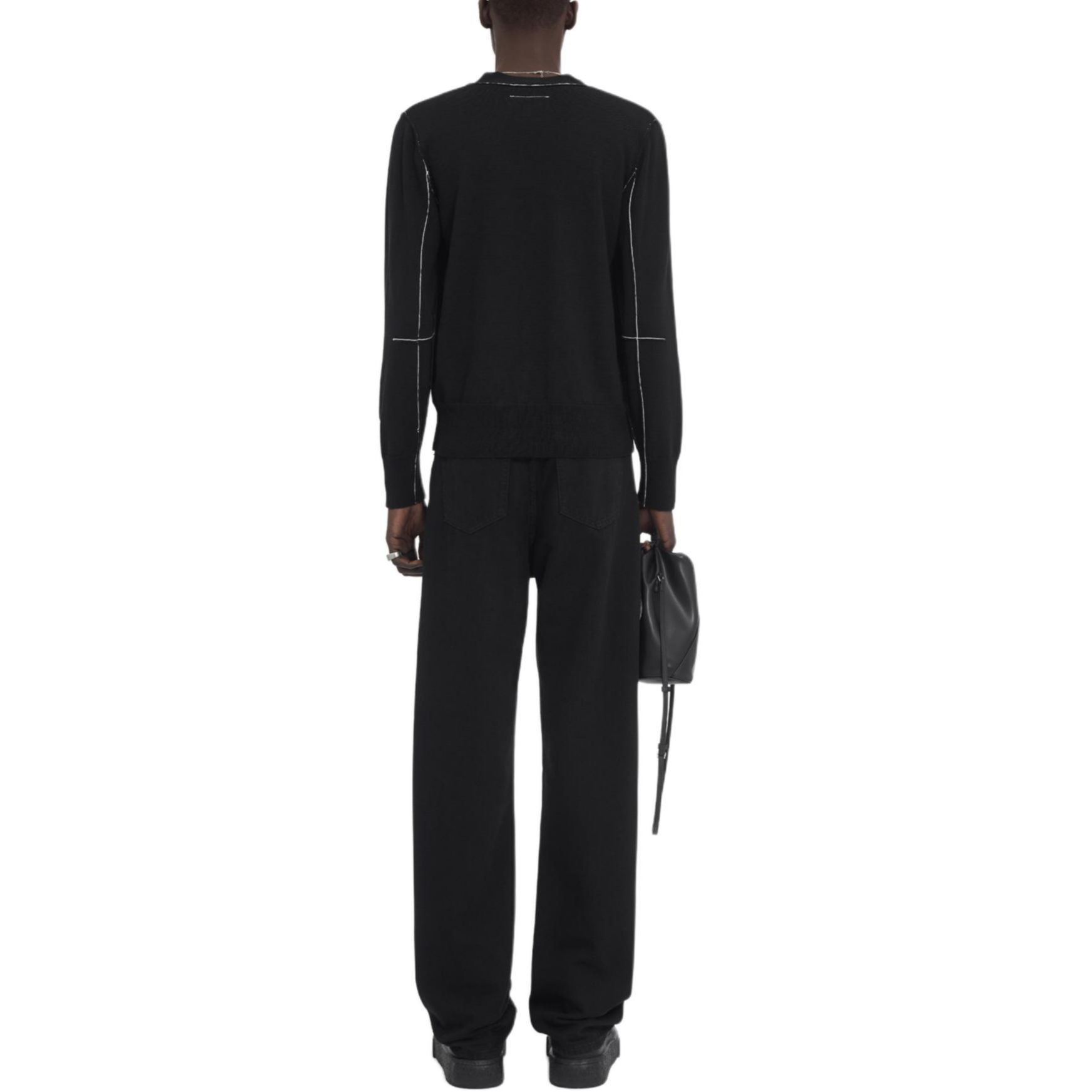 Shop MM6 Maison Margiela 黑色條紋V領針織開衫中性毛衣. SH0HP0007M13037-900