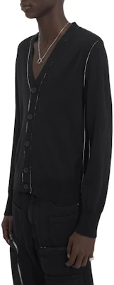 MM6 Maison Margiela 黑色條紋V領針織開衫中性毛衣. SH0HP0007M13037-900 Details for MM6 Maison Margiela 黑色條紋V領針織開衫中性毛衣. SH0HP0007M13037-900