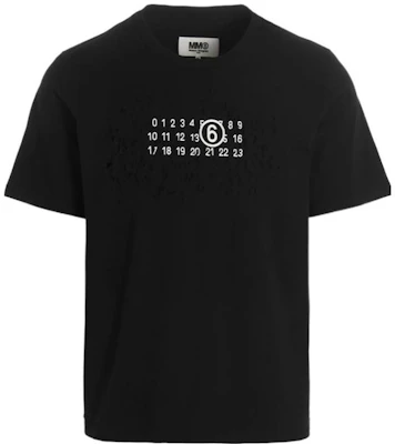 MM6 메종 마르지엘라 디스트로이드 로고 프린트 블랙 티셔츠 SS23 컬렉션. S62GD0156S23588-900 Buy MM6 메종 마르지엘라 디스트로이드 로고 프린트 블랙 티셔츠 SS23 컬렉션. S62GD0156S23588-900