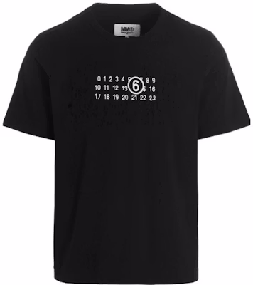 MM6 메종 마르지엘라 디스트로이드 로고 프린트 블랙 티셔츠 SS23 컬렉션. S62GD0156S23588-900 Order MM6 메종 마르지엘라 디스트로이드 로고 프린트 블랙 티셔츠 SS23 컬렉션. S62GD0156S23588-900