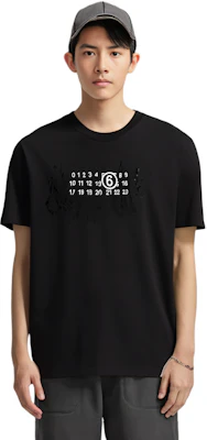 MM6 메종 마르지엘라 디스트로이드 로고 프린트 블랙 티셔츠 SS23 컬렉션. S62GD0156S23588-900 Details for MM6 메종 마르지엘라 디스트로이드 로고 프린트 블랙 티셔츠 SS23 컬렉션. S62GD0156S23588-900