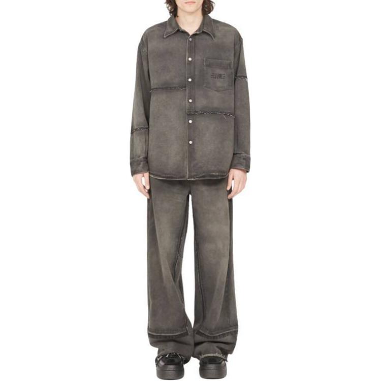 Lookbook MM6 Maison Margiela Kemeja Lengan Panjang Lelaki Longgar Distressed Kelabu Gelap SH2DT0009S30848-962