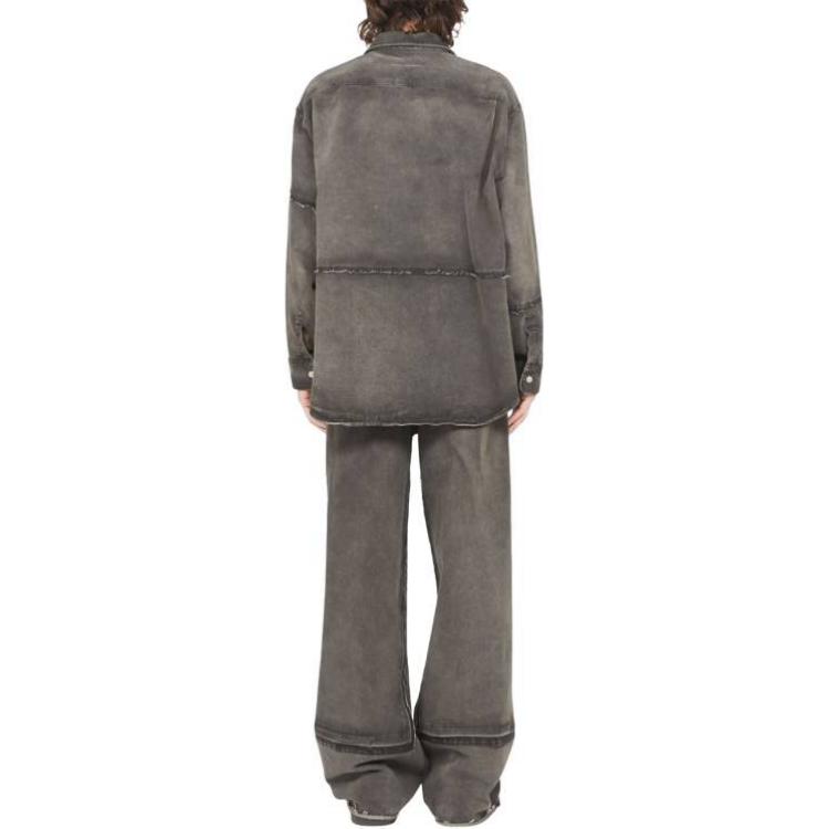 Shop MM6 Maison Margiela Kemeja Lengan Panjang Lelaki Longgar Distressed Kelabu Gelap SH2DT0009S30848-962