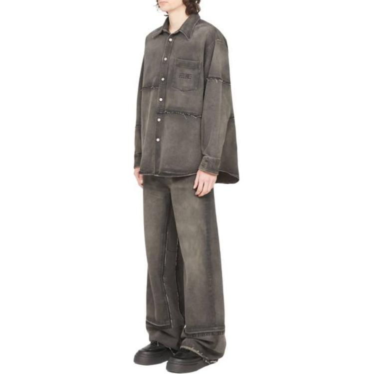 Details for MM6 Maison Margiela Kemeja Lengan Panjang Lelaki Longgar Distressed Kelabu Gelap SH2DT0009S30848-962